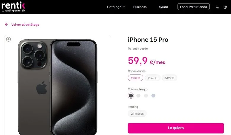 Alquiler de un iPhone 15 Pro en Rentik